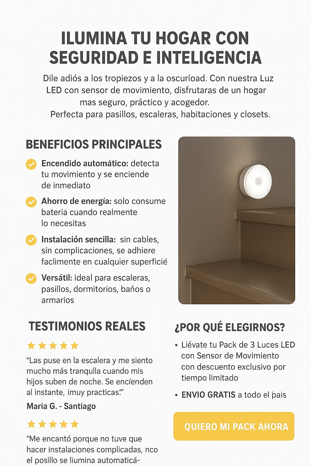 🌟 ILUMINA TU HOGAR CON COMODIDAD Y CALIDEZ – PACK DE 3 LUCES LED INALÁMBRICAS 🌟