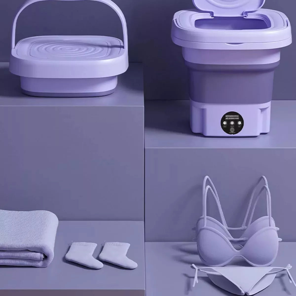 🌀 Mini Lavadora Plegable 8L – Lava, Escurre y Ahorra Espacio en un Click! 🏕️🚿.