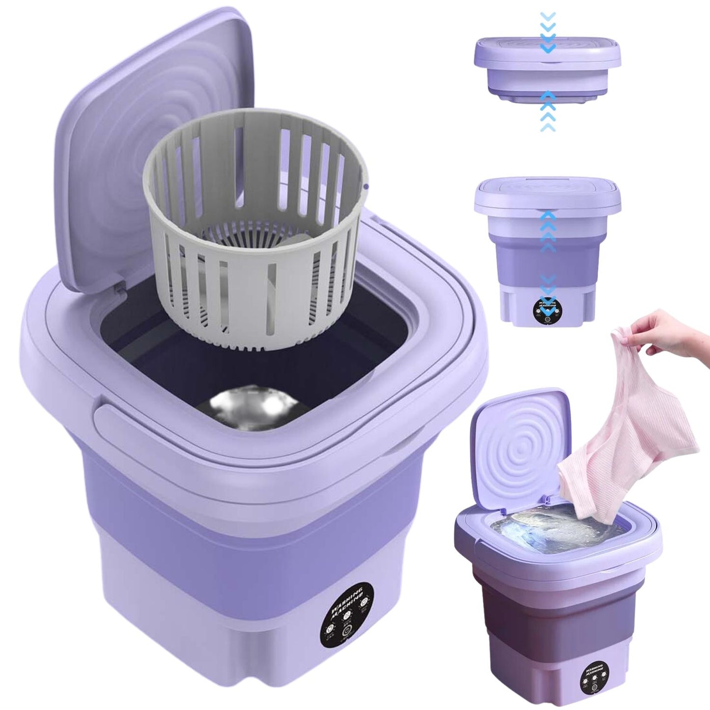 🌀 Mini Lavadora Plegable 8L – Lava, Escurre y Ahorra Espacio en un Click! 🏕️🚿.
